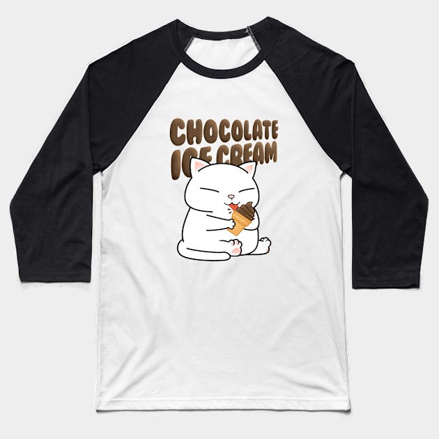 Chubby Cat Chocolate Ice Cream Baseball T-Shirt by Takeda_Art